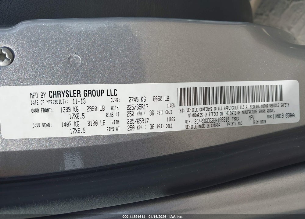 2014 DODGE GRAND CARAVAN SXT VIN: 2C4RDGCG2ER166210