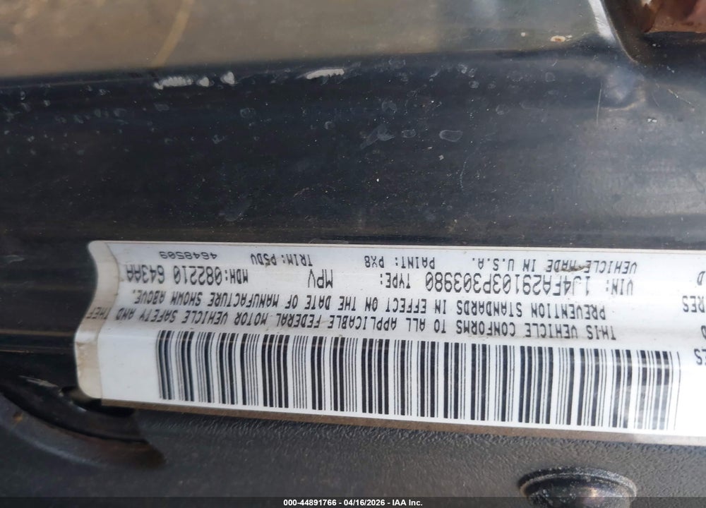 2003 JEEP WRANGLER SE VIN: 1J4FA29103P303980