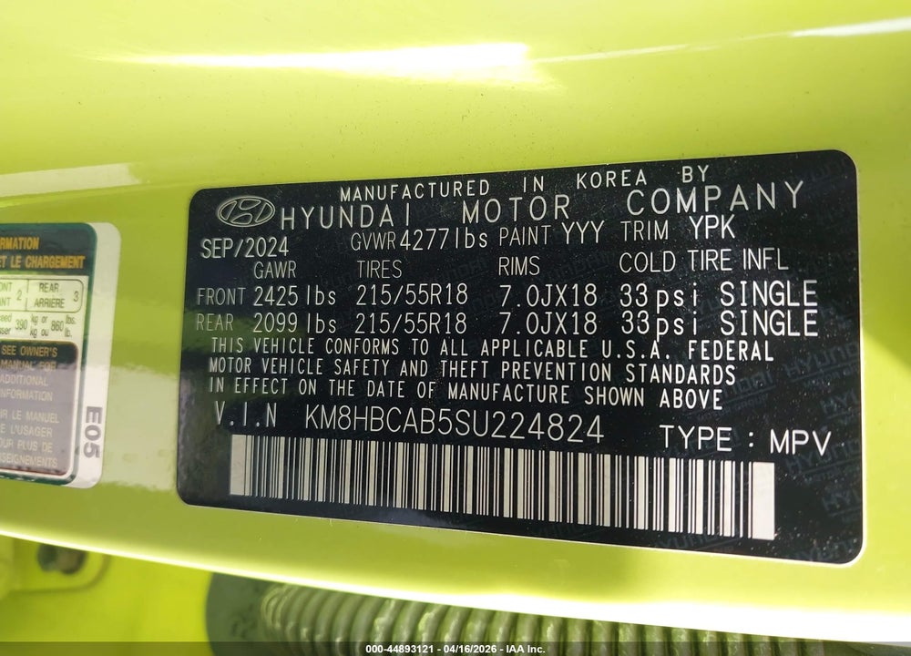 2025 HYUNDAI KONA SEL VIN: KM8HBCAB5SU224824