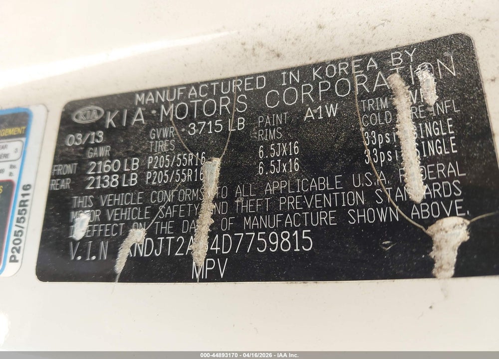 2013 KIA SOUL VIN: KNDJT2A54D7759815