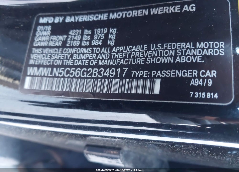 2016 MINI CLUBMAN COOPER VIN: WMWLN5C56G2B34917