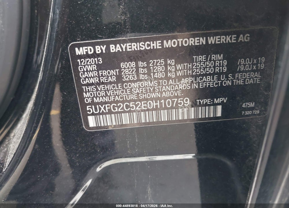 2014 BMW X6 XDRIVE35I VIN: 5UXFG2C52E0H10759