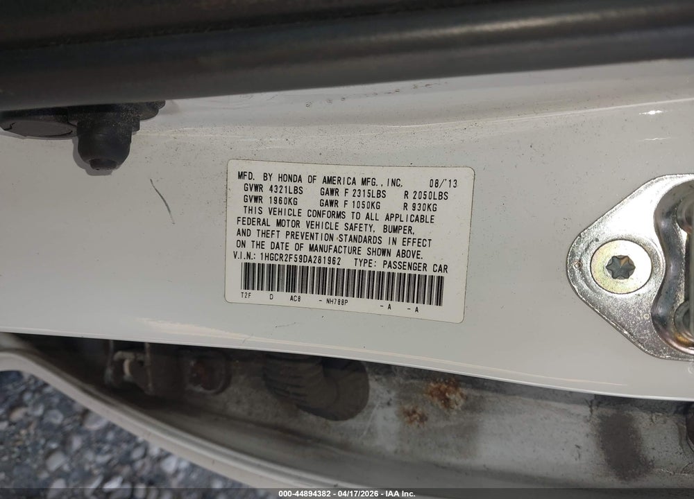 2013 HONDA ACCORD SPORT VIN: 1HGCR2F59DA281962