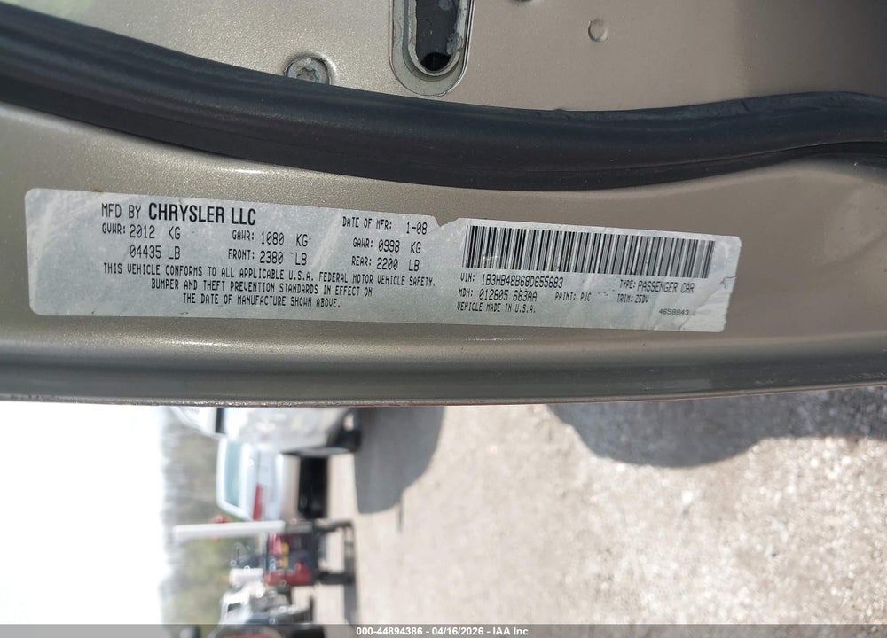 2008 DODGE CALIBER SXT VIN: 1B3HB48B68D655683