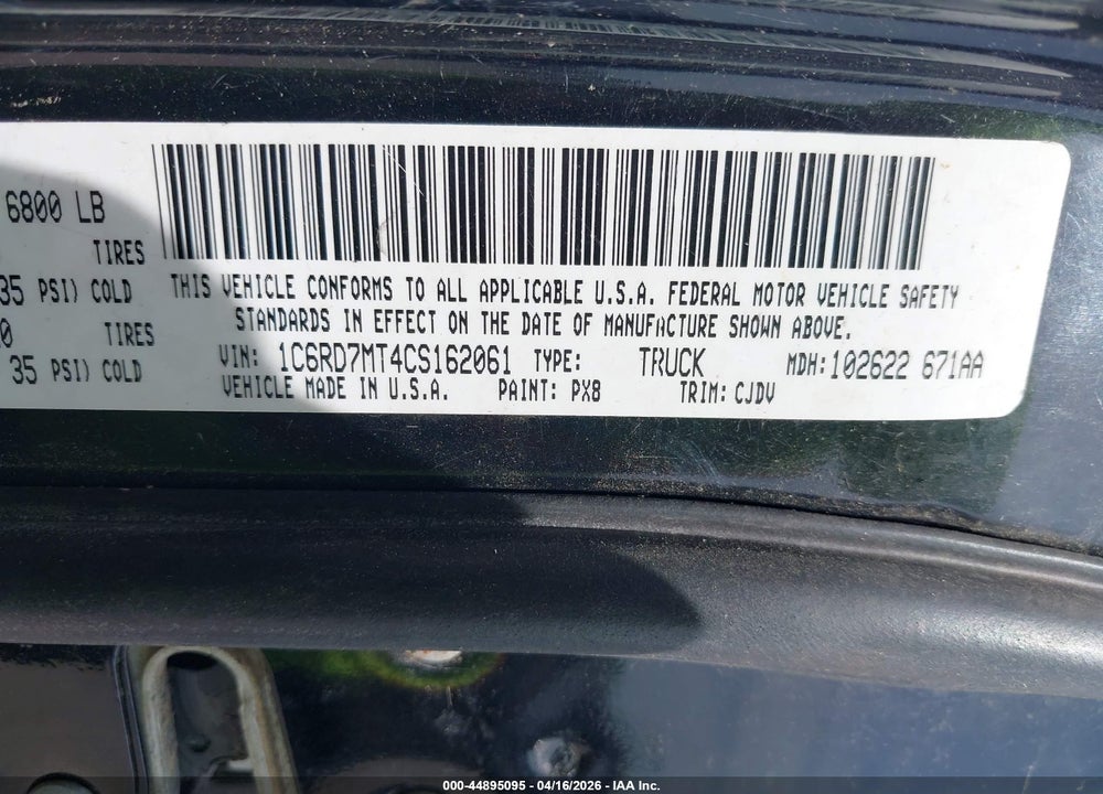 2012 RAM 1500 SPORT VIN: 1C6RD7MT4CS162061