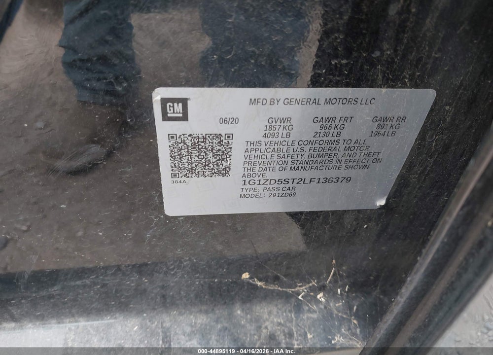 2020 CHEVROLET MALIBU FWD LT VIN: 1G1ZD5ST2LF136379