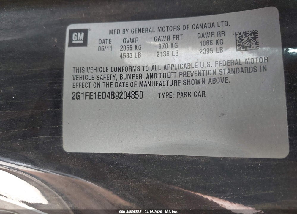 2011 CHEVROLET CAMARO 1LS VIN: 2G1FE1ED4B9204850