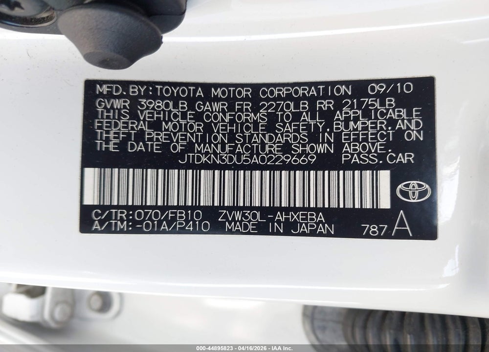 2010 TOYOTA PRIUS II VIN: JTDKN3DU5A0229669
