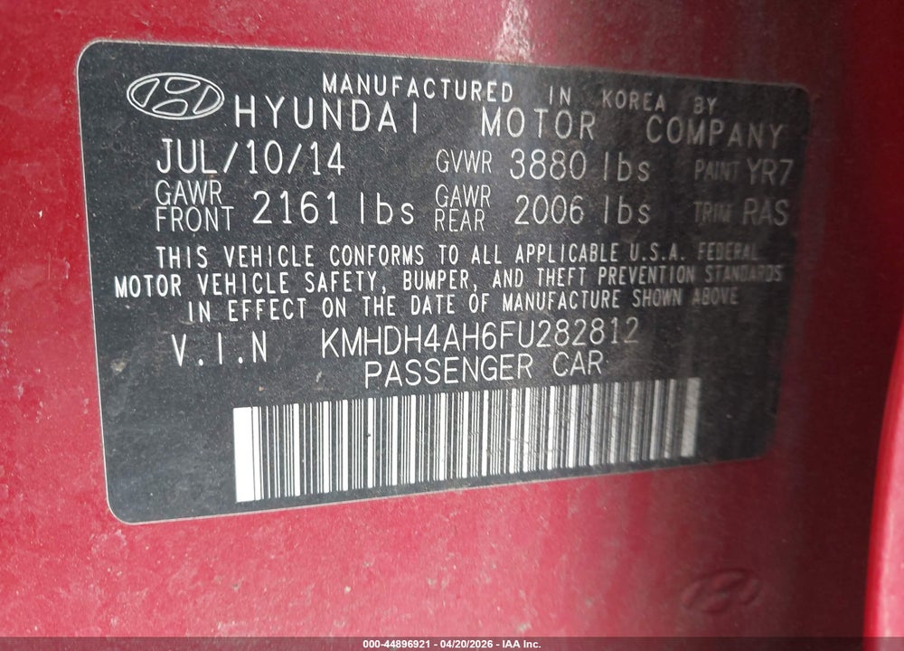 2015 HYUNDAI ELANTRA SPORT VIN: KMHDH4AH6FU282812