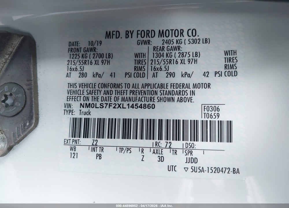 2020 FORD TRANSIT CONNECT XLT VIN: NM0LS7F2XL1454860