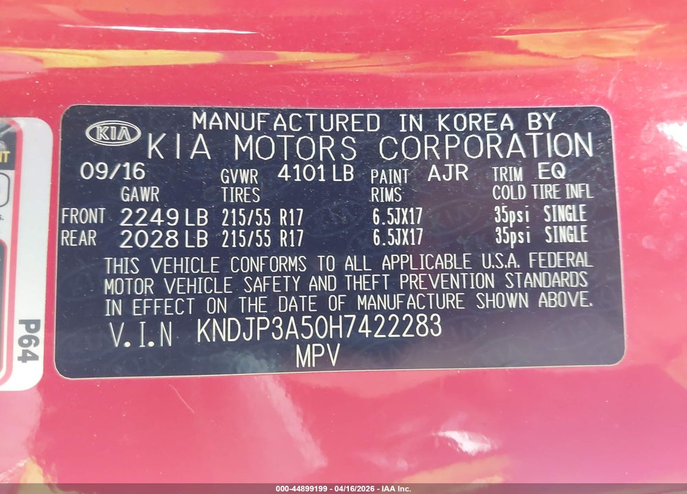 2017 KIA SOUL + VIN: KNDJP3A50H7422283