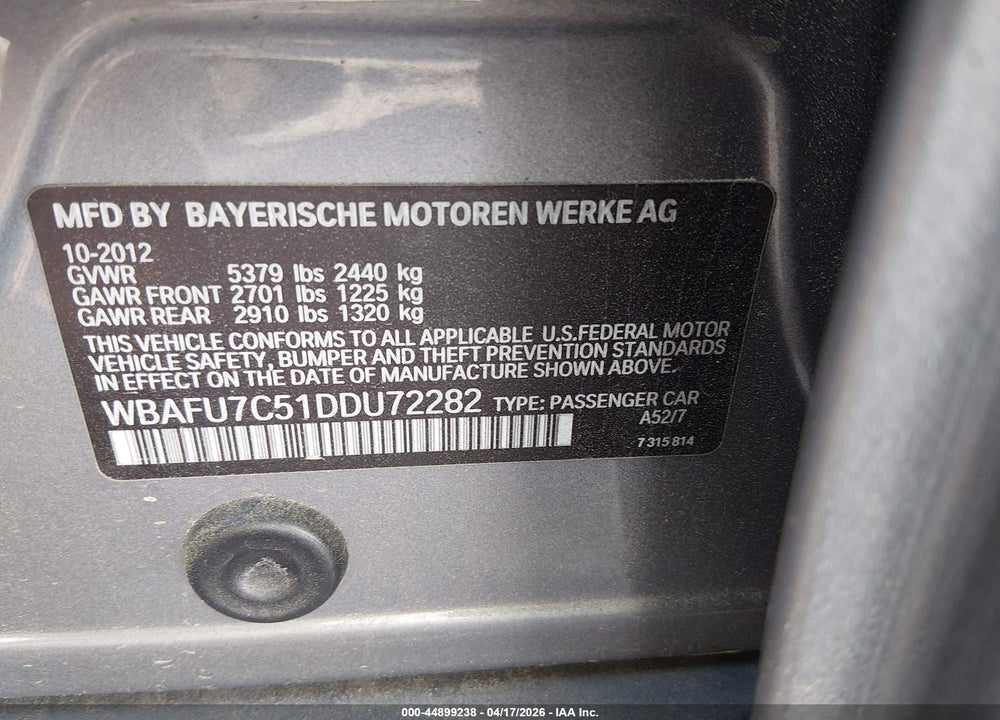 2013 BMW 535I XDRIVE VIN: WBAFU7C51DDU72282