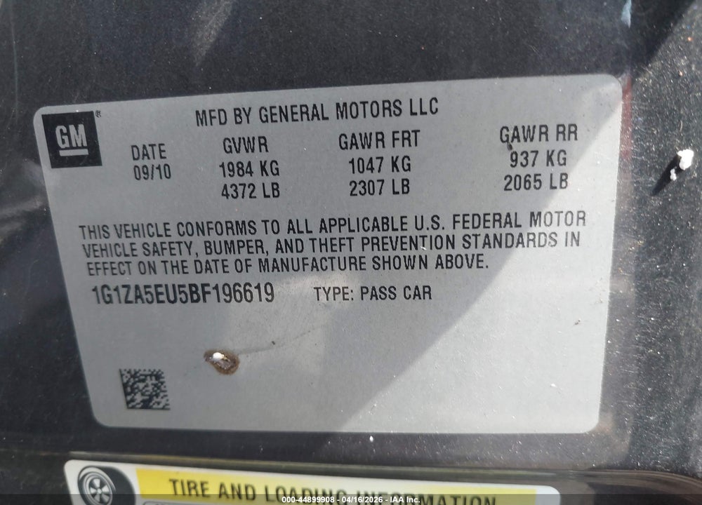 2011 CHEVROLET MALIBU LS VIN: 1G1ZA5EU5BF196619