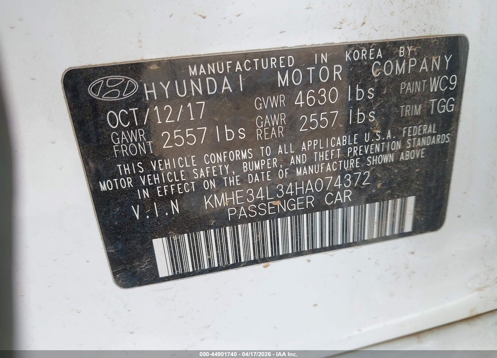 2017 HYUNDAI SONATA HYBRID LIMITED VIN: KMHE34L34HA074372
