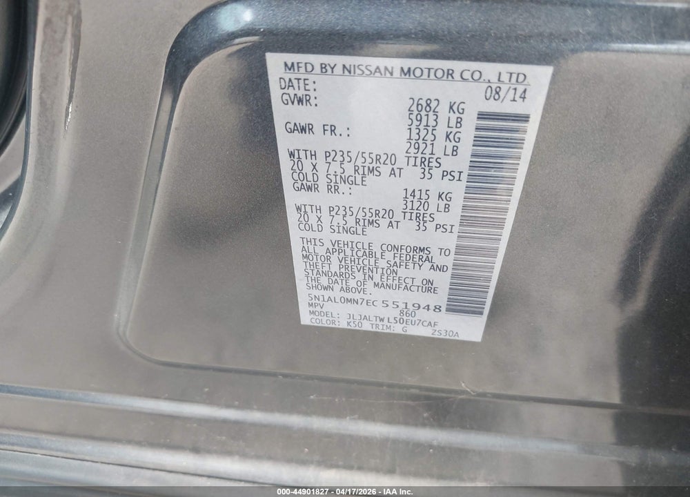2014 INFINITI QX60 VIN: 5N1AL0MN7EC551948