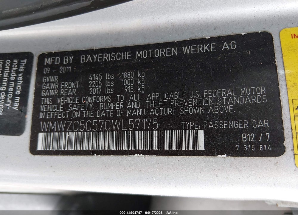 2012 MINI COOPER S COUNTRYMAN VIN: WMWZC5C57CWL57175