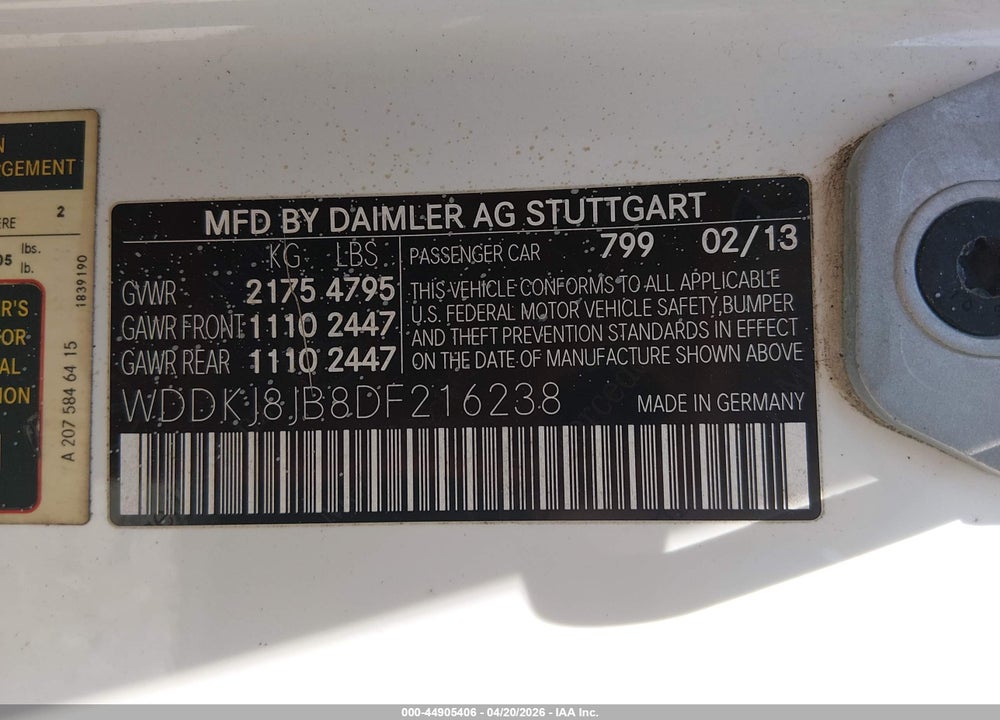2013 MERCEDES-BENZ E 350 4MATIC VIN: WDDKJ8JB8DF216238