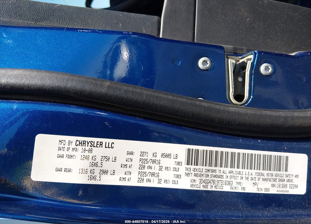 2009 DODGE JOURNEY SE VIN: 3D4GG47B19T516363