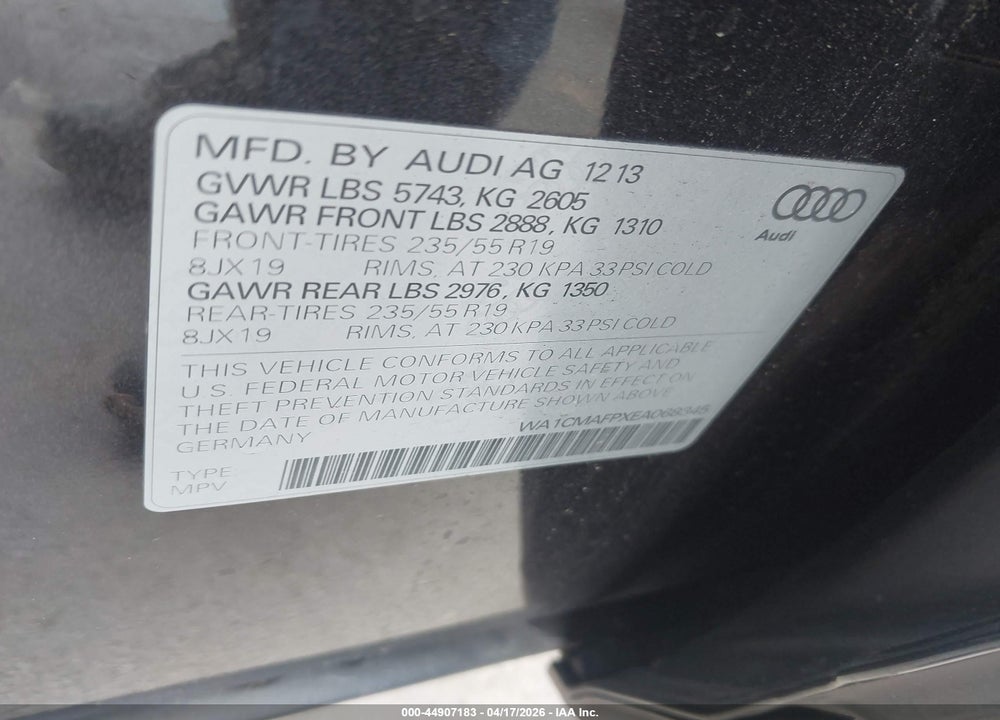 2014 AUDI Q5 3.0 TDI PREMIUM PLUS VIN: WA1CMAFPXEA068345