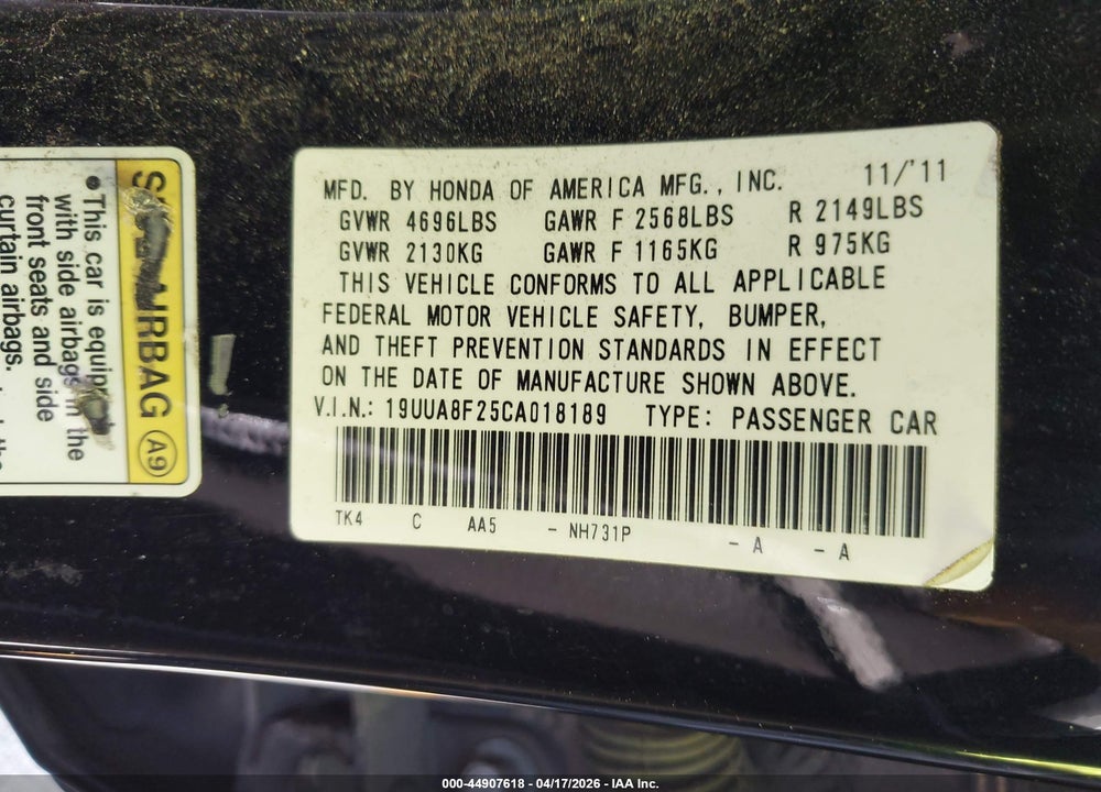 2012 ACURA TL 3.5 VIN: 19UUA8F25CA018189