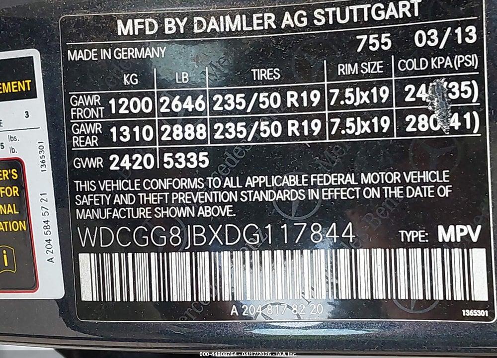 2013 MERCEDES-BENZ GLK 350 4MATIC VIN: WDCGG8JBXDG117844