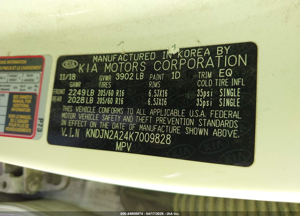 2019 KIA SOUL VIN: KNDJN2A24K7009828