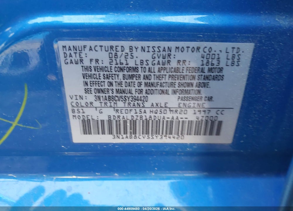 2025 NISSAN SENTRA SV VIN: 3N1AB8CV5SY394420