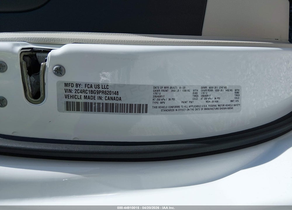 2023 CHRYSLER PACIFICA TOURING L VIN: 2C4RC1BG9PR620148