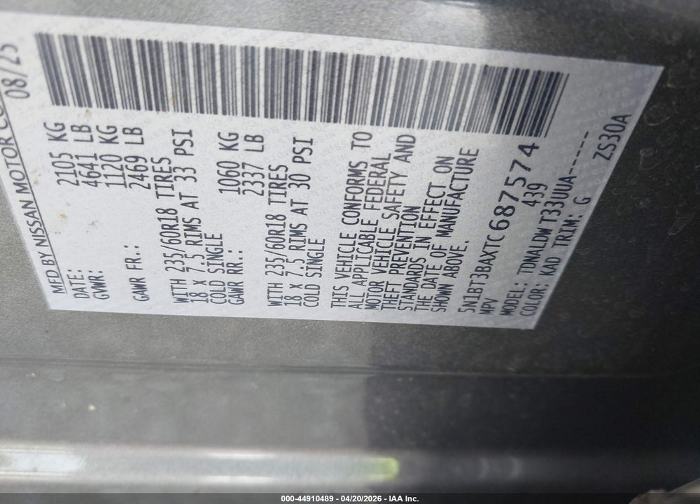 2026 NISSAN ROGUE SV VIN: 5N1BT3BAXTC687574