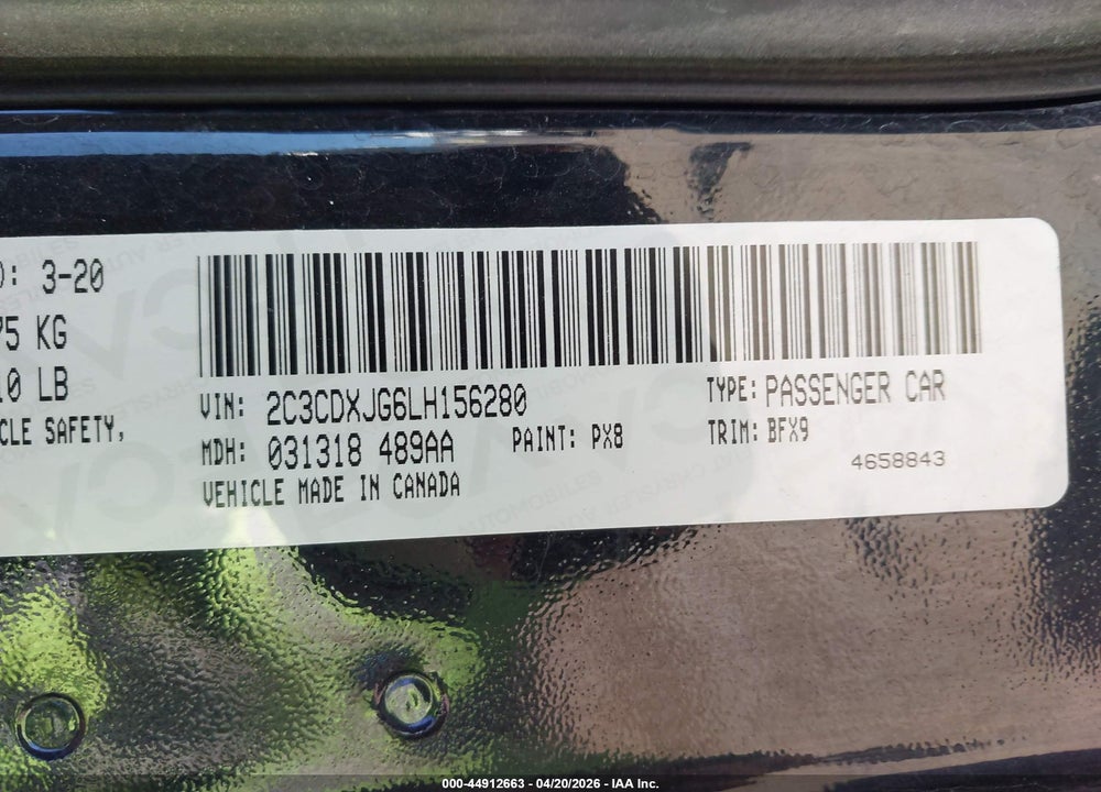 2020 DODGE CHARGER SXT AWD VIN: 2C3CDXJG6LH156280