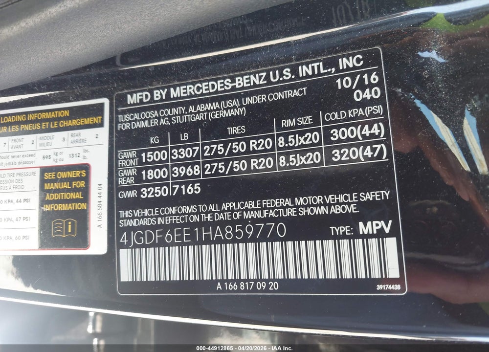 2017 MERCEDES-BENZ GLS 450 4MATIC VIN: 4JGDF6EE1HA859770