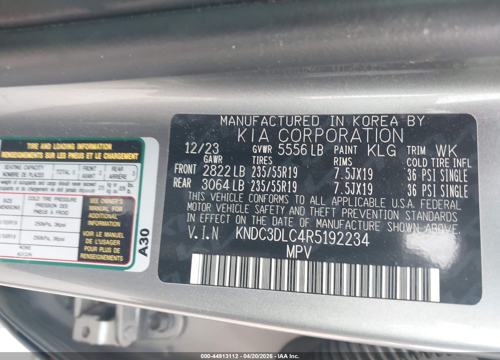 2024 KIA EV6 WIND VIN: KNDC3DLC4R5192234