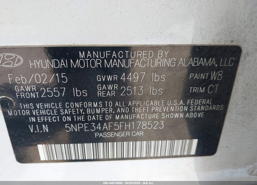 2015 HYUNDAI SONATA SPORT VIN: 5NPE34AF5FH178523