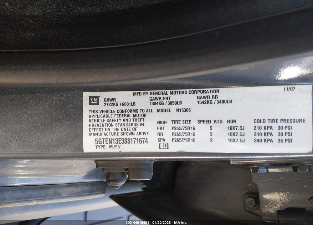 2008 HUMMER H3 SUV VIN: 5GTEN13E388171674