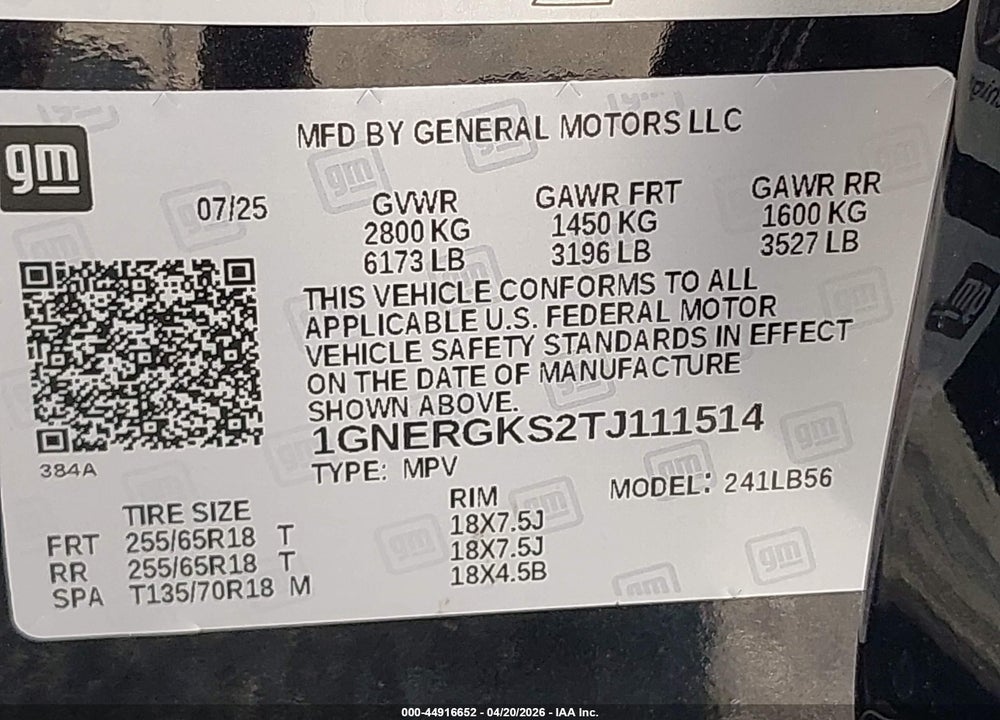 2026 CHEVROLET TRAVERSE FWD LT VIN: 1GNERGKS2TJ111514