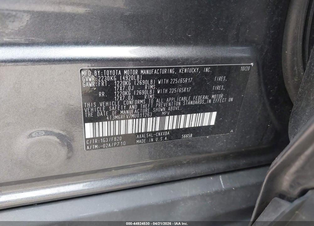 2021 TOYOTA RAV4 HYBRID LE VIN: 4T3M6RFV7MU011263