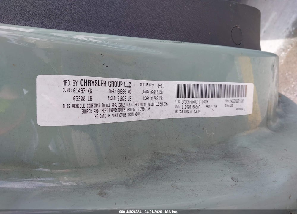 2012 FIAT 500 POP VIN: 3C3CFFAR0CT212419
