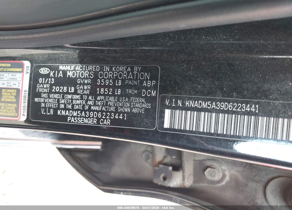 2013 KIA RIO LX VIN: KNADM5A39D6223441