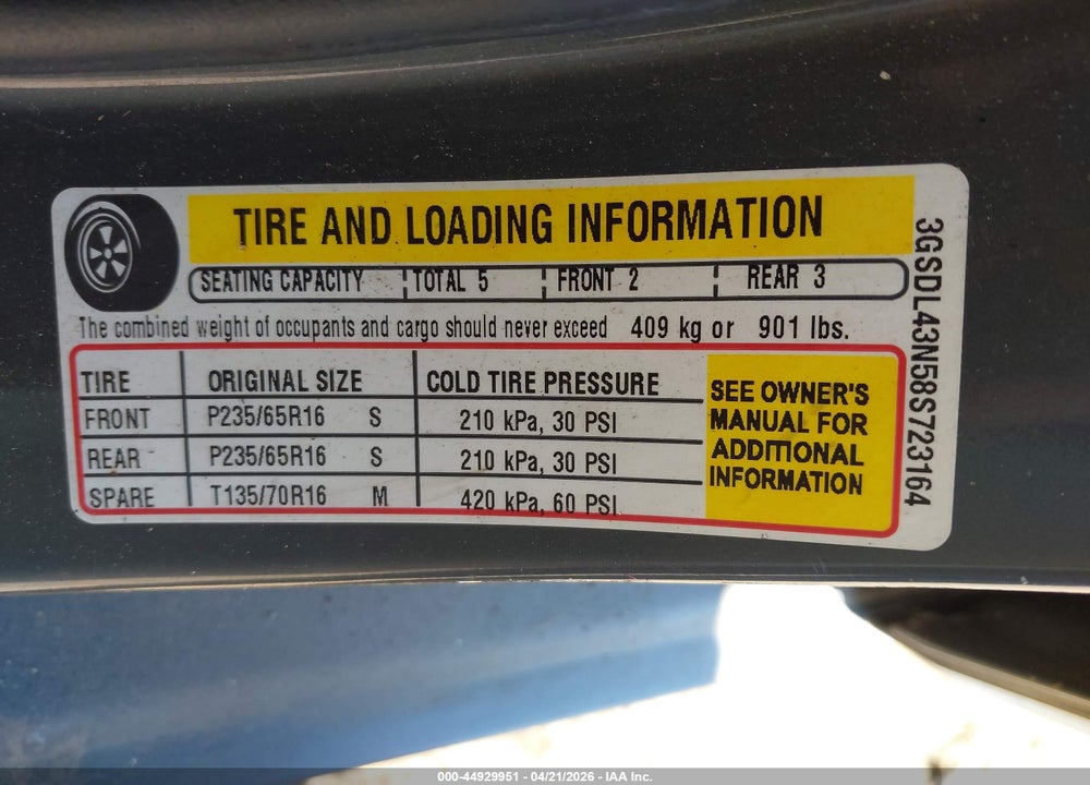 2008 SATURN VUE V6 XE VIN: 3GSDL43N58S723164