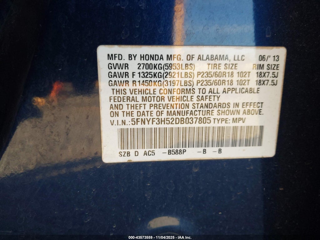 2013 Honda Pilot EX-L photo 9