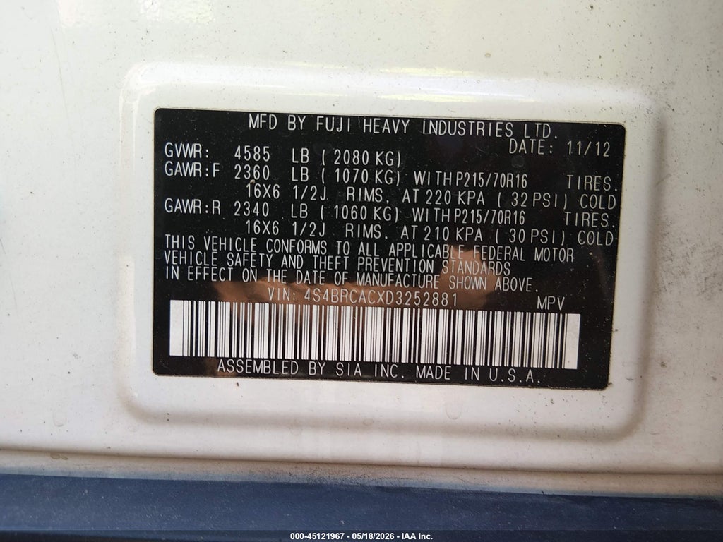2013 Subaru Outback 2.5I photo 9