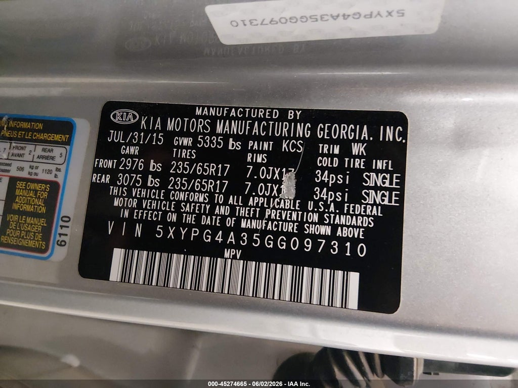 2016 Kia Sorento 2.4L LX photo 9