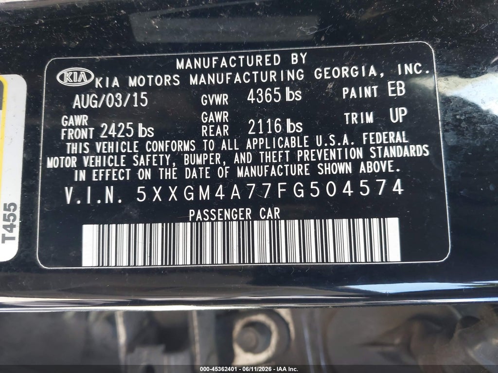2015 Kia Optima LX photo 9