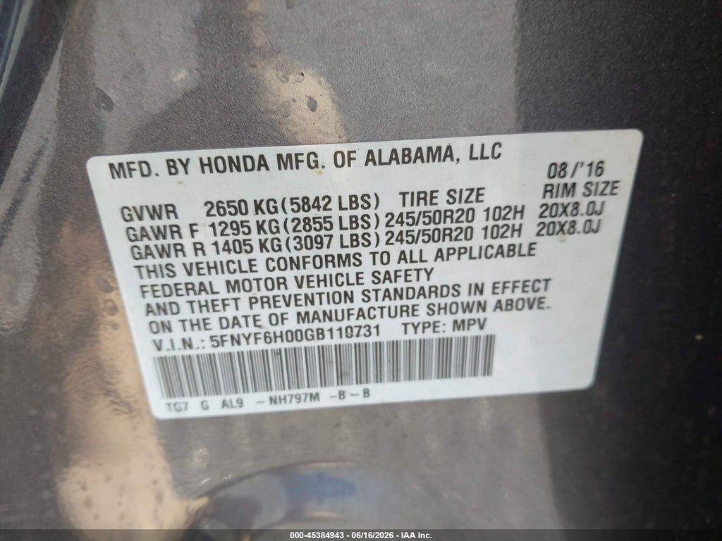 2016 Honda Pilot Elite photo 9