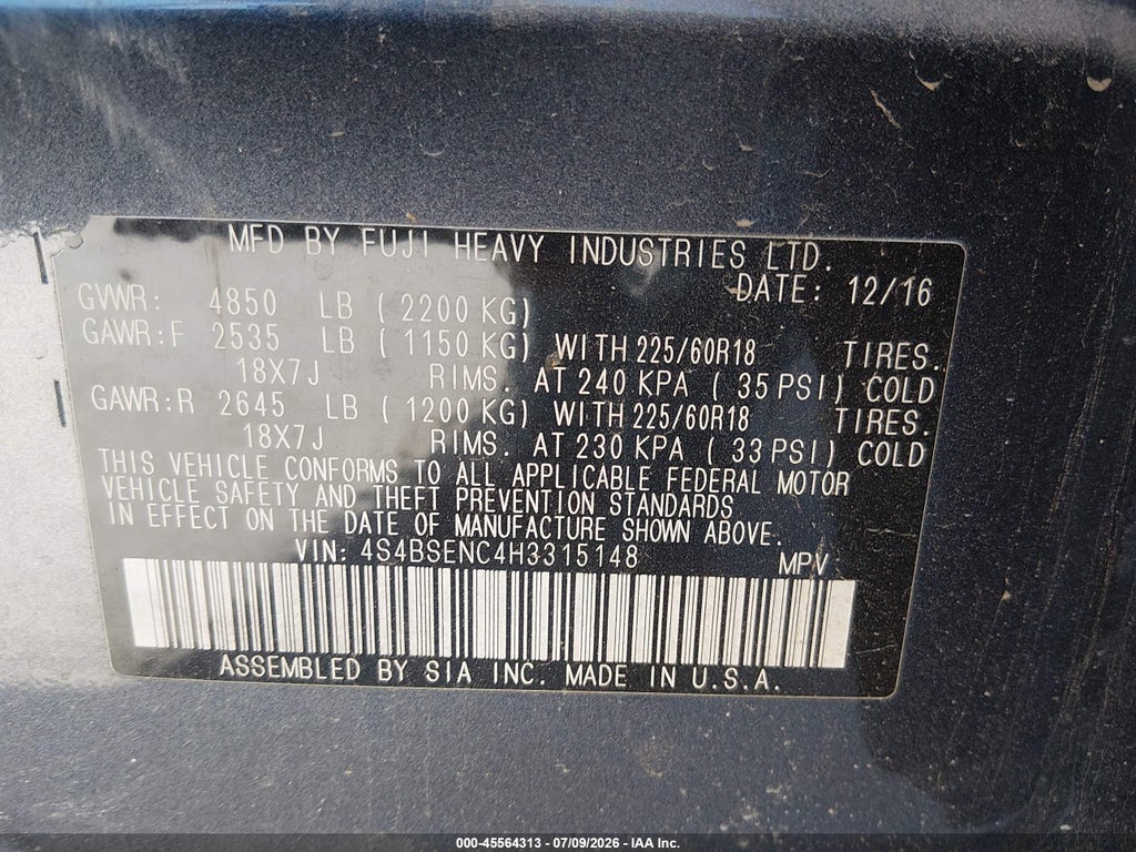 2017 Subaru Outback 3.6R Limited photo 9