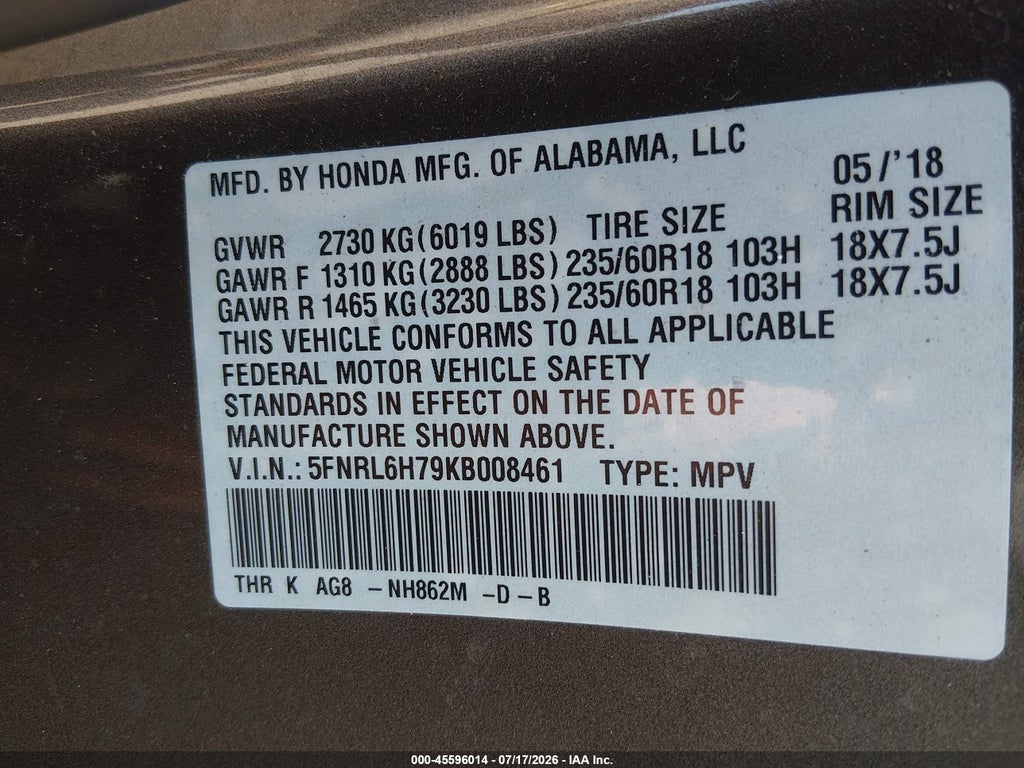 2019 Honda Odyssey EX-L photo 9