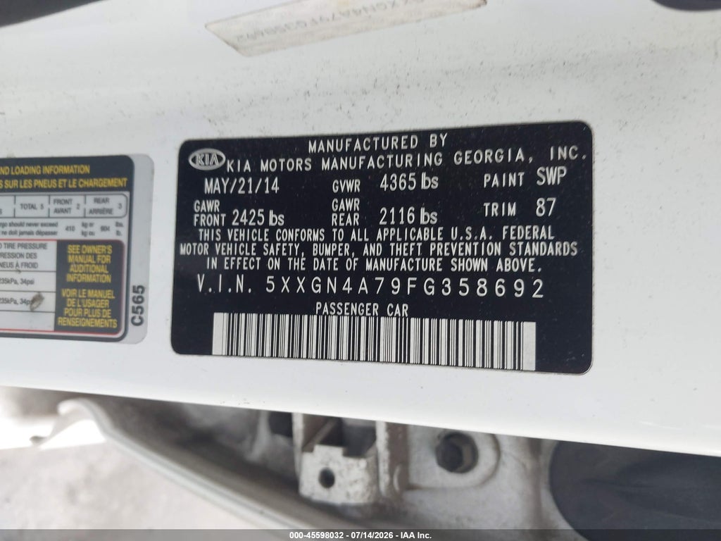 2015 Kia Optima EX photo 9