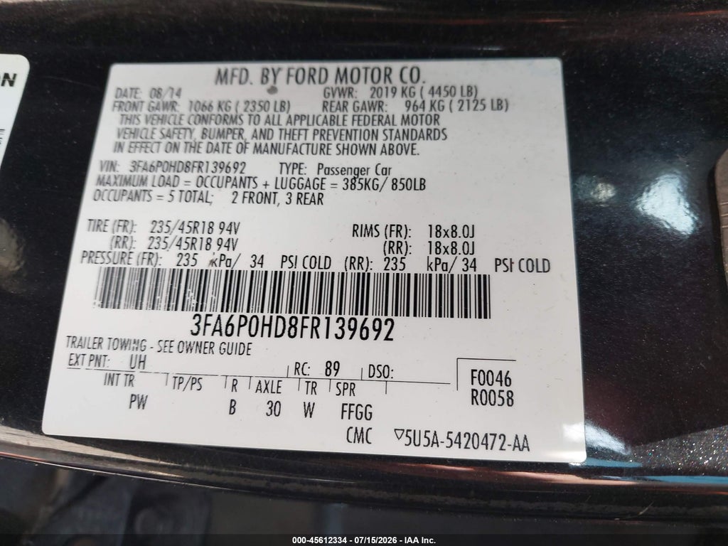 2015 Ford Fusion SE photo 9