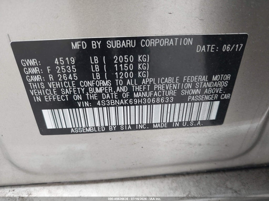2017 Subaru Legacy 2.5I Limited photo 9