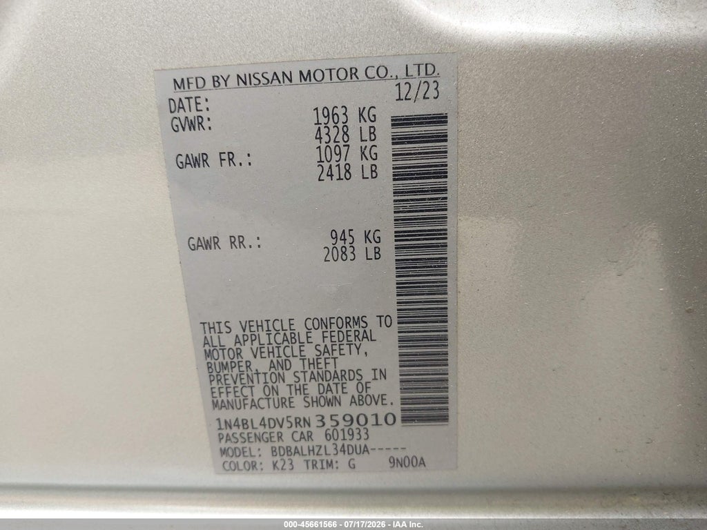 2024 Nissan Altima SV FWD photo 9
